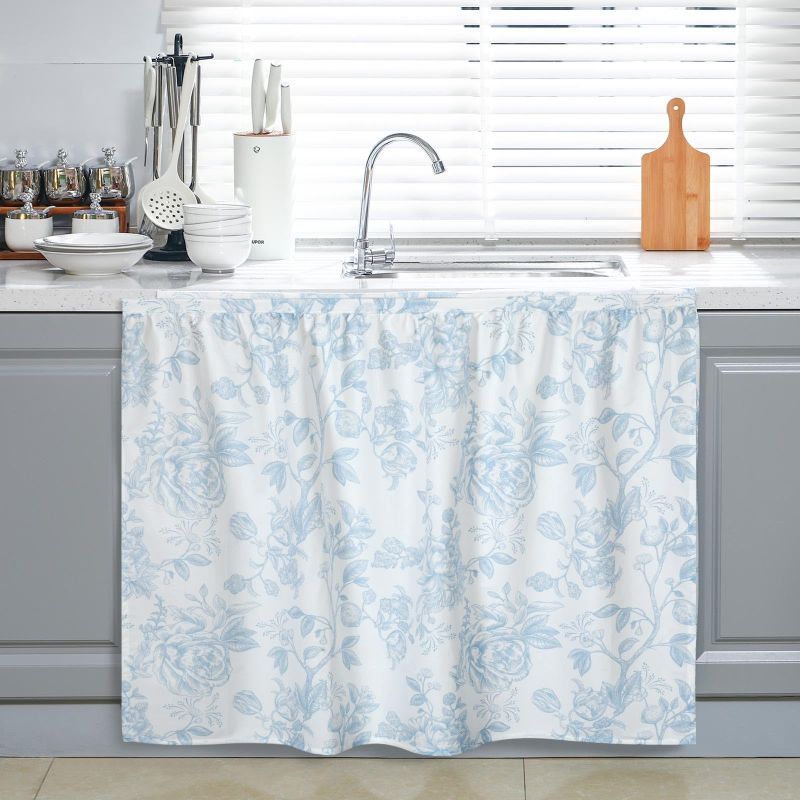 Home Improvement K&B Construction - VIKAMA Blue Floral Rose Rod Pocket